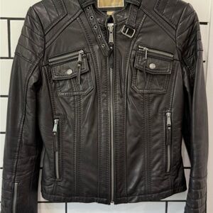 Black Leather Jacket with Zipper Details